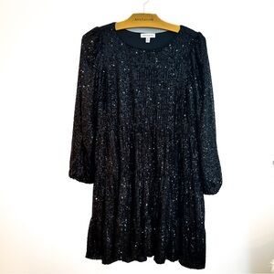 Crown & Ivy Black Sequin Babydoll Dress Petite Small